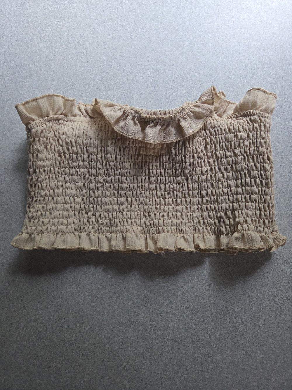 Beige Smocked Ruffle Tube Top - Picture 2 of 3